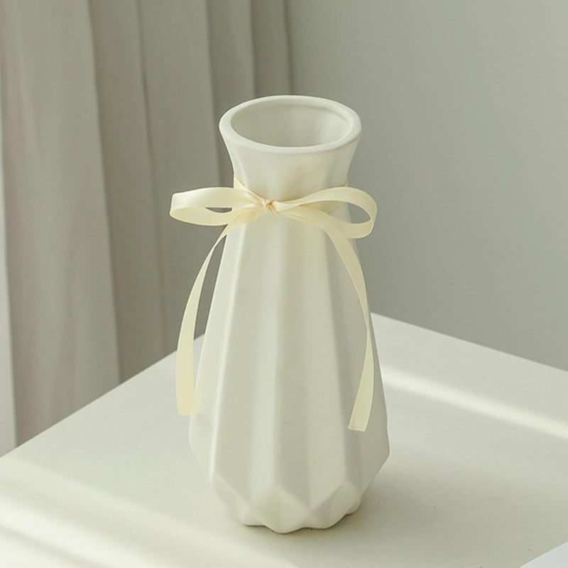 Valemoon Origami Ceramic Vase with Ribbon, 7.9" H, Artistic Design Flower Vase Geometrical Style for Modern Home Decoration - Image 1